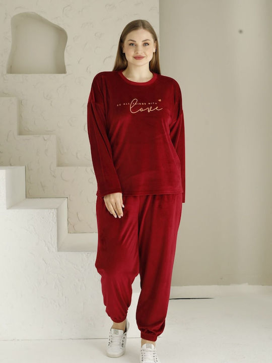 Boyraz Winter Women's Pyjama Set Cotton Burgundy