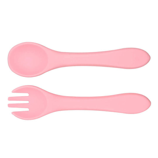 Baby Cloud Baby Set with Fork made of Silicone for 5+ months Pink 2pcs