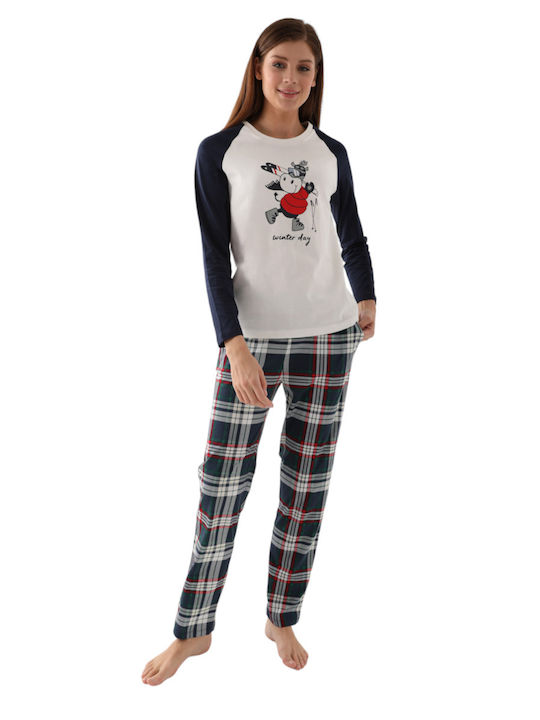 Arnetta Winter Damen Pyjama-Set Baumwolle Weiß