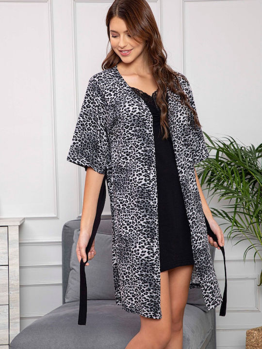 Miss Tiko Summer Women's Robe with Nightdress Black