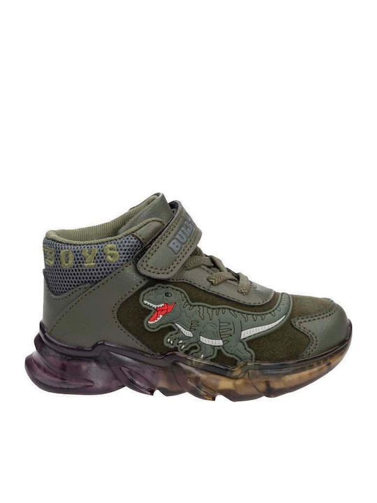 Kinder Sneakers Hoch mit Klettverschluss & Lichtern Khaki