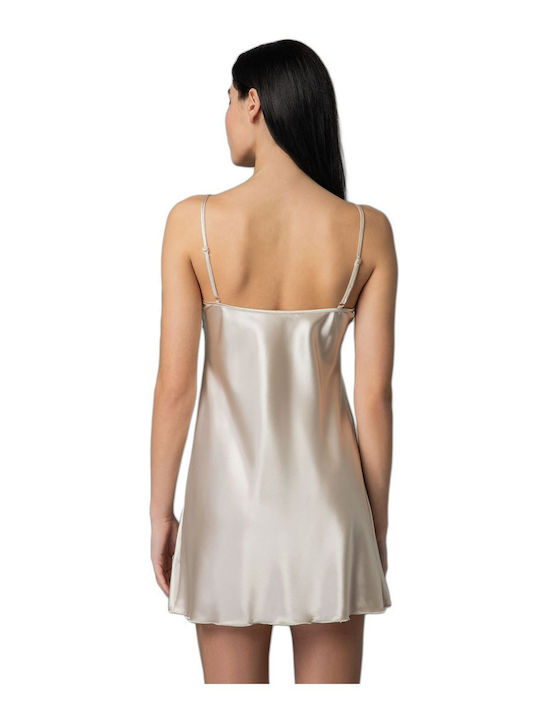 FMS Summer Satin Women's Nightdress with String Gold