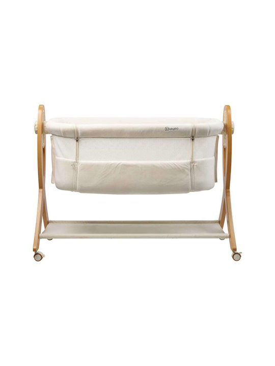 BabyGo Baby Cradle with Mattress Side Opening and Wheels White
