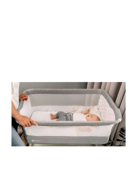 Lionelo Cradle Theo with Mattress, Side Opening, and Wheels Gray