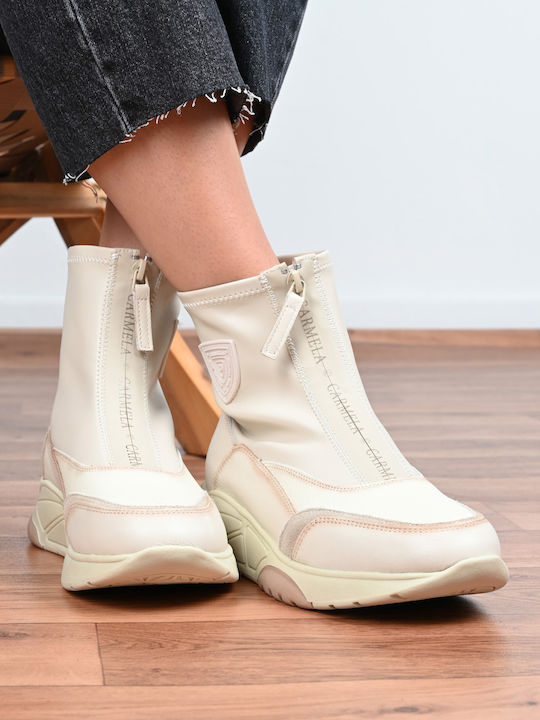 Leder Stiefeletten Damen Beige