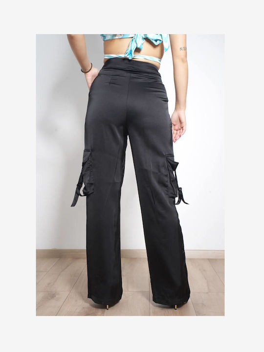 Olian Femei Satin Pantaloni Cargo Negru