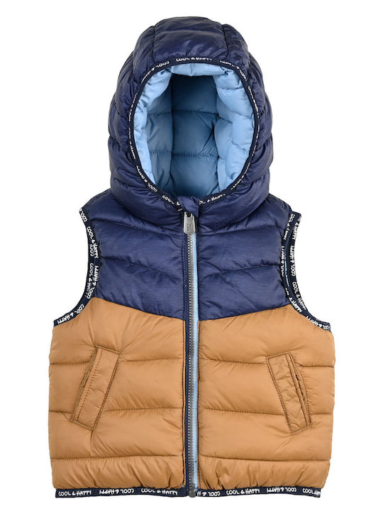 Kids Quilted Sleeveless Short Double Sided Hooded Blue