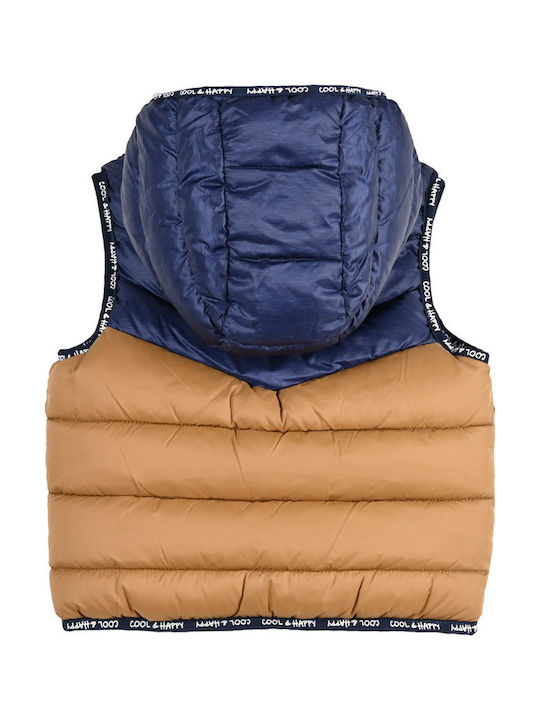 Kids Quilted Sleeveless Short Double Sided Hooded Blue