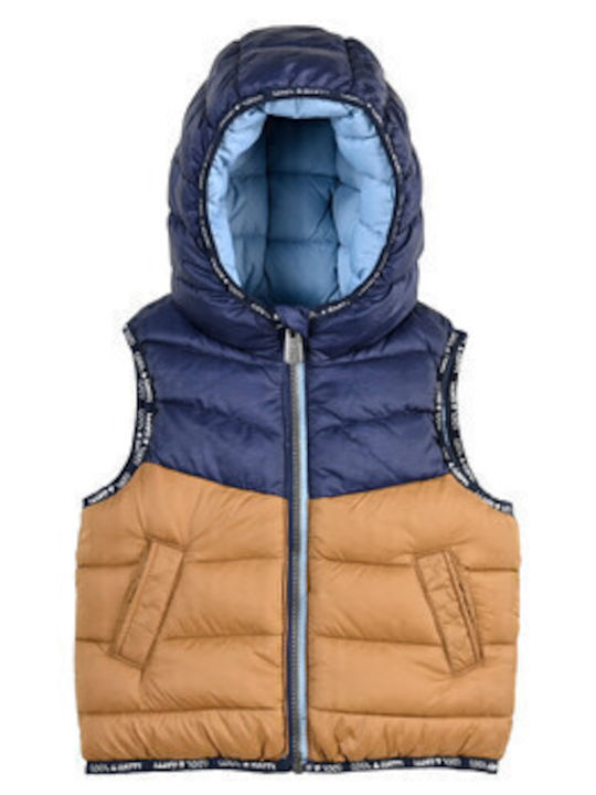 Kids Quilted Sleeveless Short Double Sided Hooded Blue