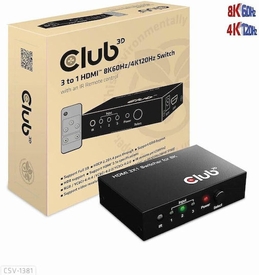 Club3D 3 ports HDMI Суич CSV-1381