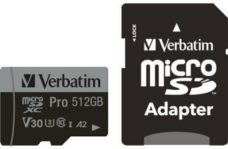 Verbatim Pro microSDXC 512GB Klasse 10 U3 V10 A2 UHS-I mit Adapter
