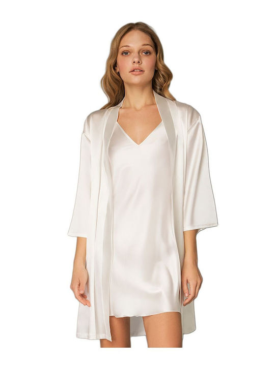 FMS Summer Satin Women's Nightdress with String White