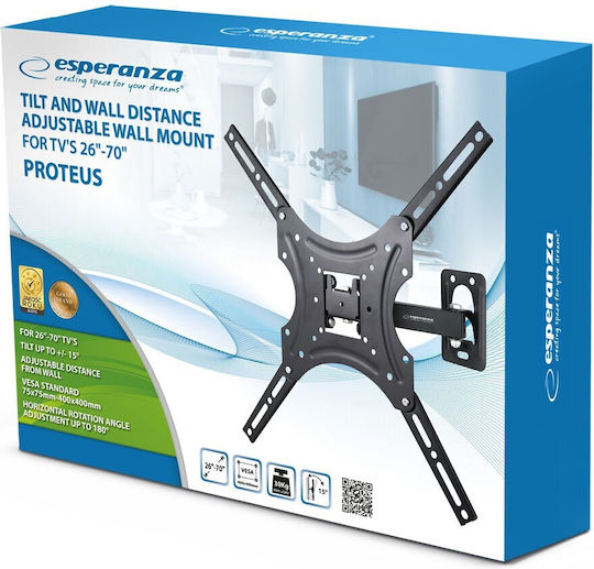 Esperanza Proteus ERW015 Βάση Τηλεόρασης Τοίχου έως 70" και 30kg Μαύρο