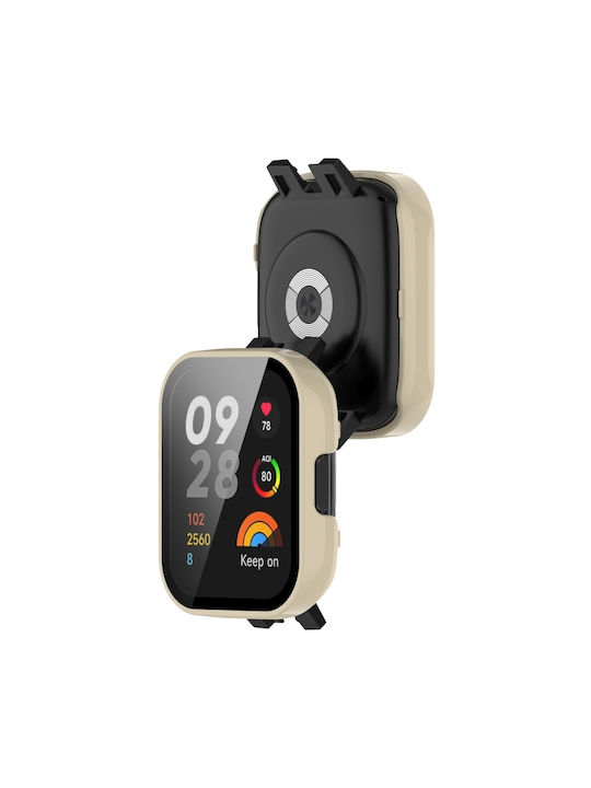 Силиконов Калъф със Стъкло в Бежов цвят за Xiaomi Redmi Watch 3