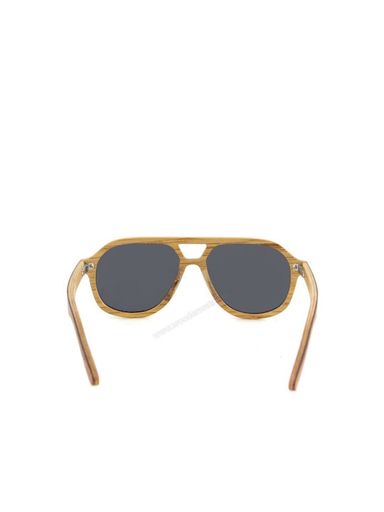 Daponte Men's Sunglasses with Brown Wooden Frame and Gray Lens DAP017W