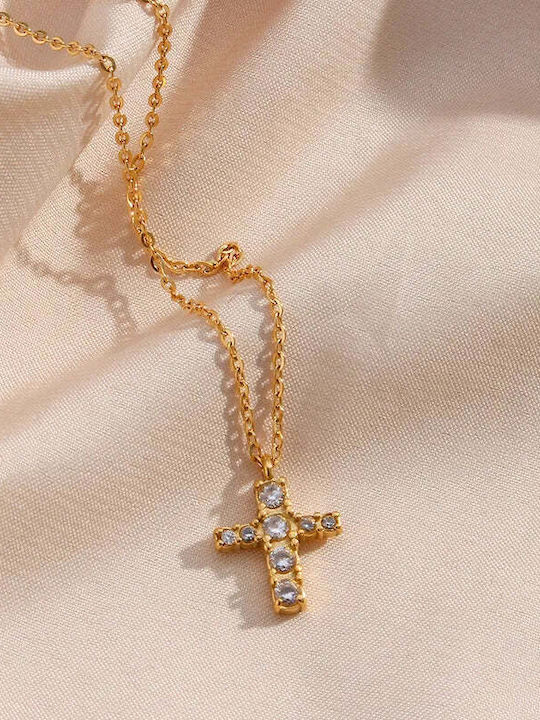 Charmy Cross from Gold Plated Steel with Chain