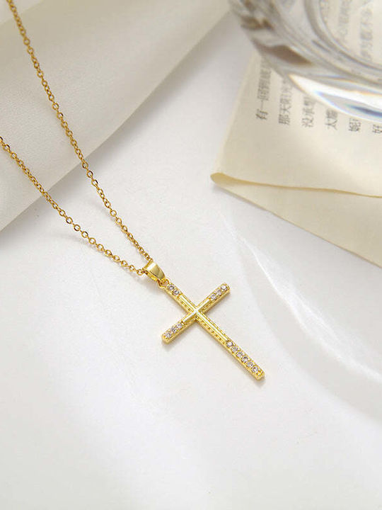 Charmy Cross from Gold Plated Steel with Chain