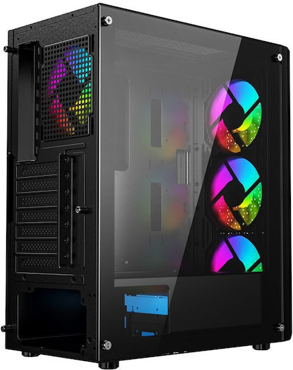 Gembird Fornax 400X Gaming Midi Tower Κουτί Υπολογιστή με Πλαϊνό Παράθυρο και RGB Φωτισμό Μαύρο