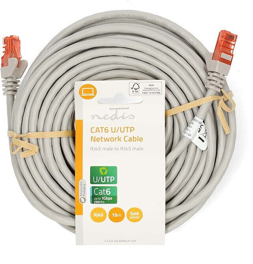 Nedis U/UTP Cat.6 (Gigabit) Καλώδιο Δικτύου Ethernet 15m Γκρι