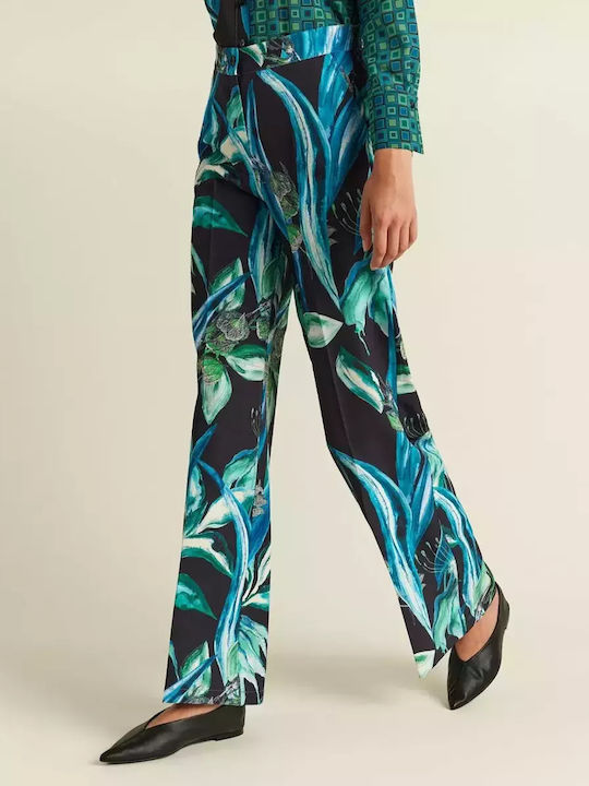 Women's High-waisted Fabric Trousers Flared Floral