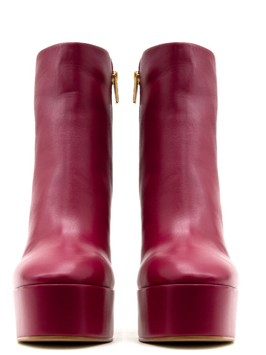 Leather Women's Ankle Boots Fuchsia
