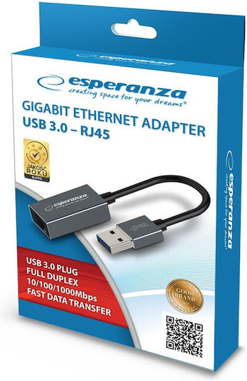 Esperanza ENA101 USB Network Adapter for Wired Connection Gigabit Ethernet