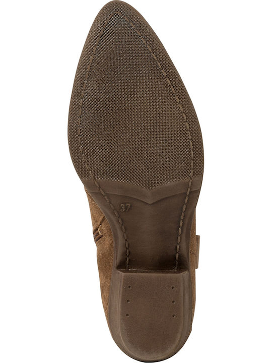 Leather Women's Cowboy Boots with Medium Heel Brown