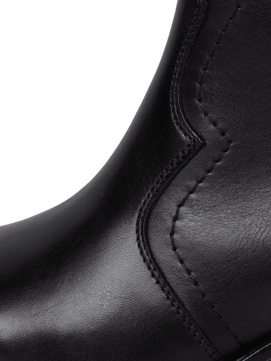 Leather Women's Cowboy Boots with Medium Heel Black