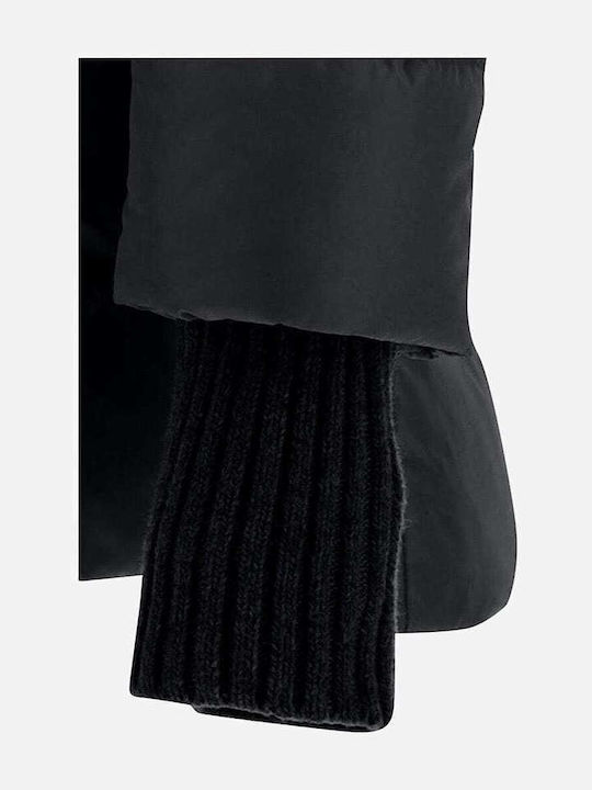 Women's Long Puffer Jacket Waterproof for Winter with Hood Black