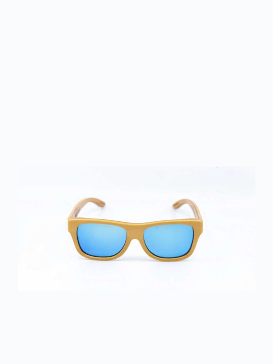 Wood Fellas Ochelari de soare cu Bej Din plastic Rame și Albastru Oglindă Lentilă 10498/250/54-15-145