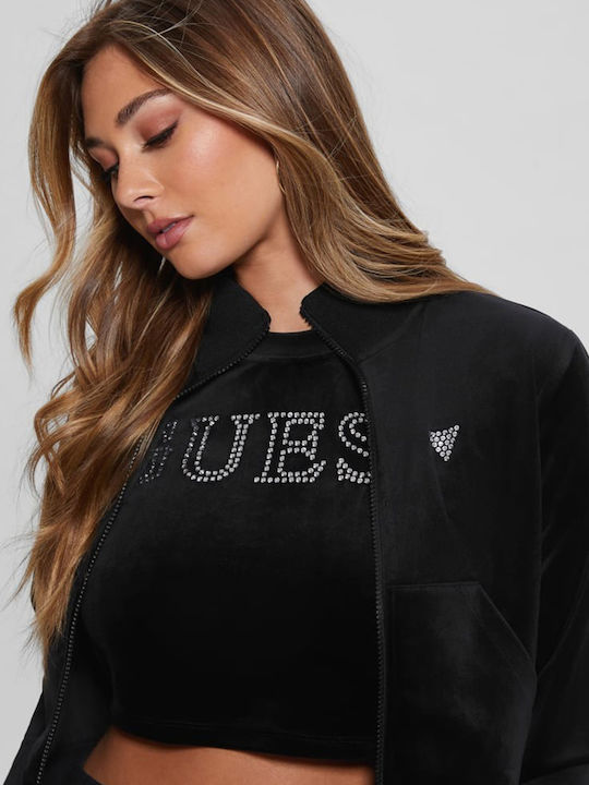 Cropped Women's Sweatshirt Jacket Velvet Black