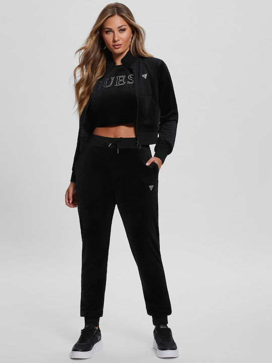 Cropped Women's Sweatshirt Jacket Velvet Black