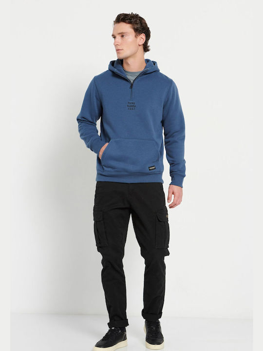 Funky Buddha Herren Sweatshirt mit Kapuze und Taschen Blau