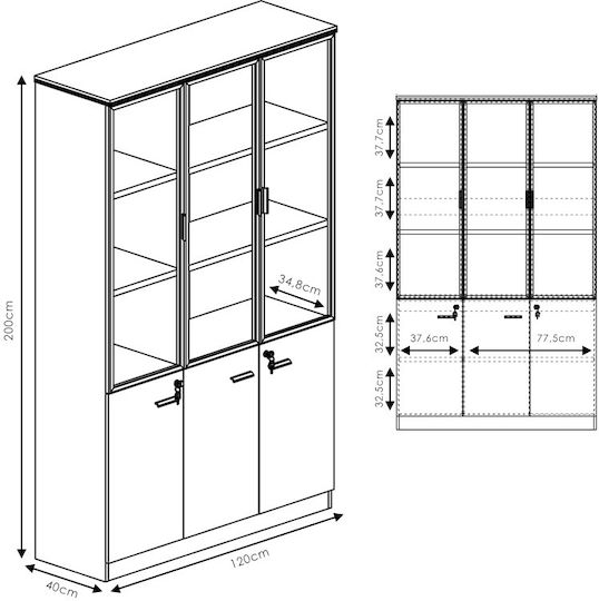 Oscar Office Storage Chipboard Closet with Lock Walnut-carbonate L120xW40xH200cm