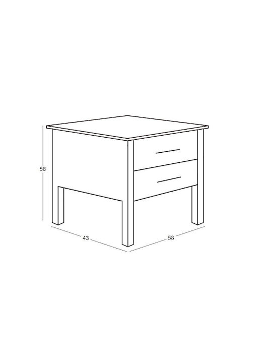 Wooden Bedside Table with Metallic Legs Black 55x40x58cm