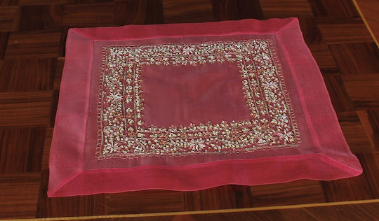 Set de față de masă Mc Decor 5 bucăți cu broderie Roșu 120x120cm