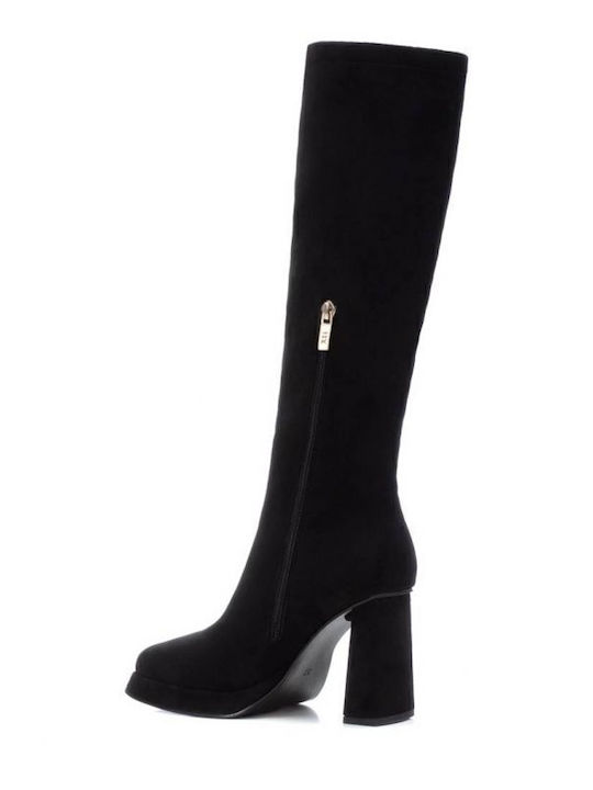 Suede Women's Boots with Zipper Black