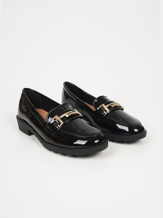 Piazza Shoes Women's Patent Leather Moccasins Black