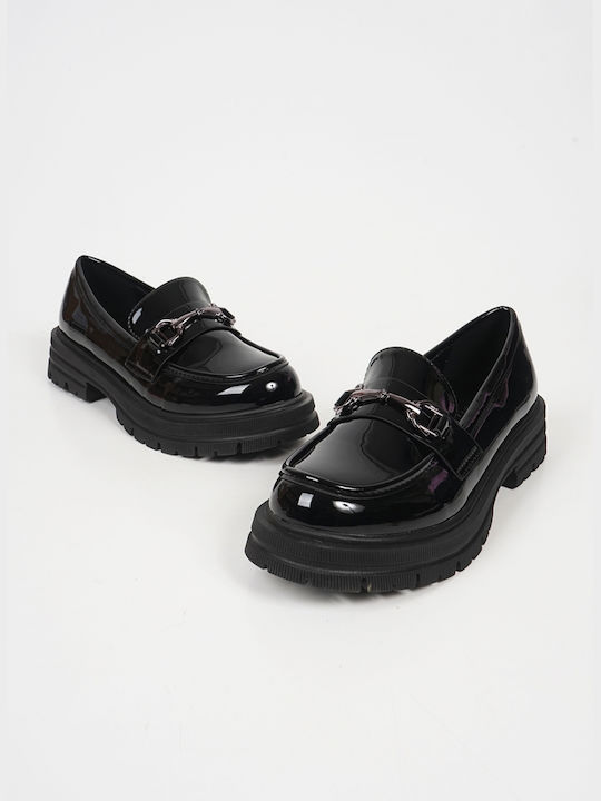 Piazza Shoes Patent Leather Women's Loafers in Black Color