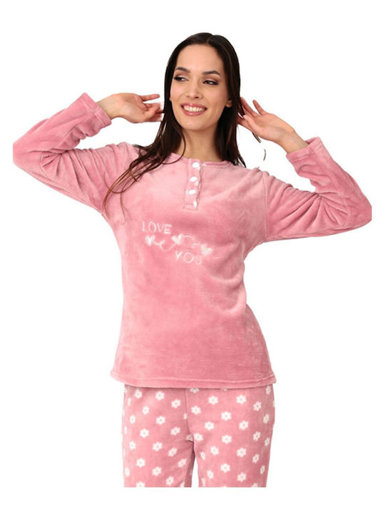 Lydia Creations Iarnă Set pijama femei Fleece Roz