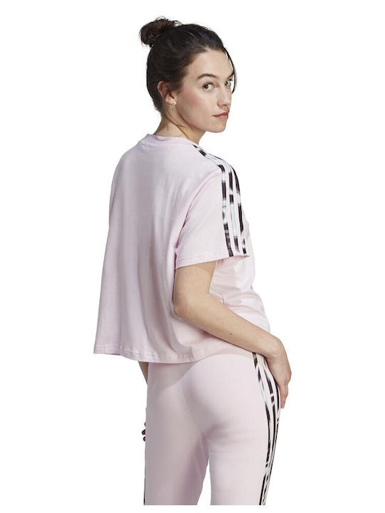 Adidas Print 3-stripes Damen Sportliches Crop Top Kurzärmelig Rosa