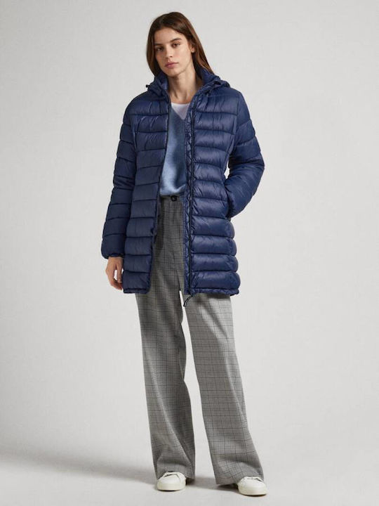 Maddie Women's Long Puffer Jacket for Winter Blue