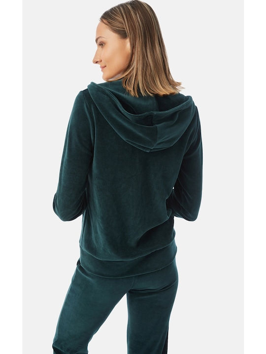 Minerva Winter Damen Samt Pyjama-Jacke Grün