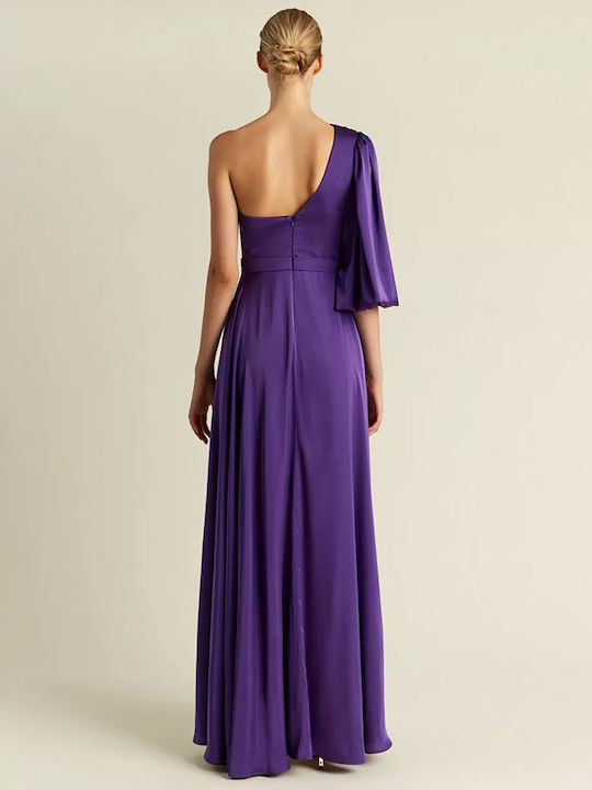 Forel Maxi Evening Dress Satin with Ruffle Purple