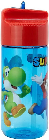 Stor Friends Kids Water Bottle Super Mario Plastic with Pop-Up Cap Light Blue 430ml
