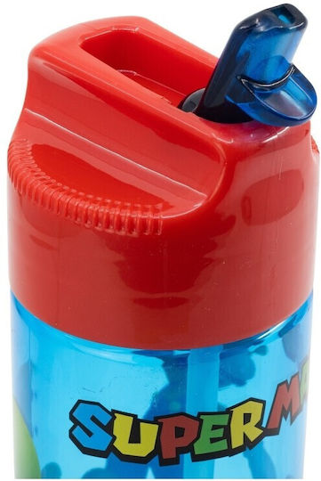 Stor Friends Kids Water Bottle Super Mario Plastic with Pop-Up Cap Light Blue 430ml