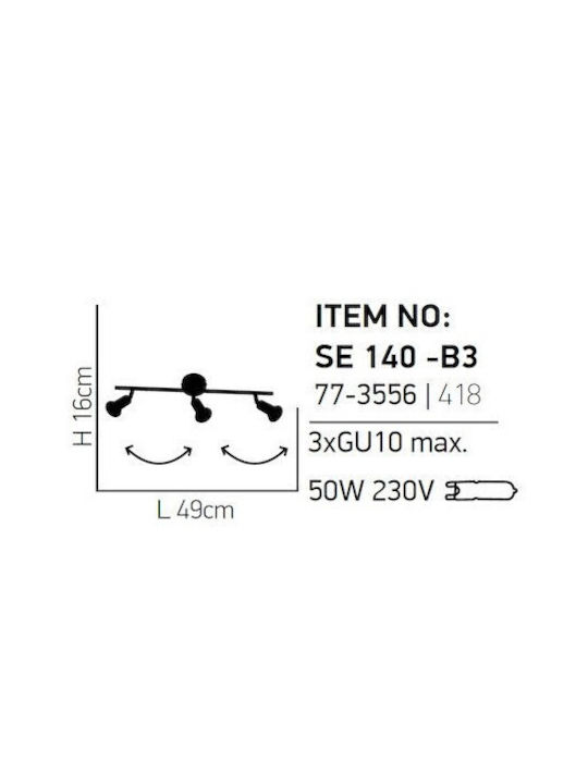 Home Lighting Triple Spot with Socket GU10 in Black Color