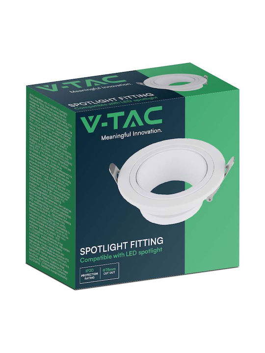 V-TAC Rund Metallisch Einbau Spot mit integriertem LED und Einstellbares Weißes Licht Weiß 8.75x8.75cm. 1Stück