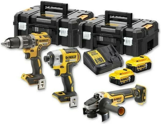 DEWALT DCK384P2T Set Angle Wheel & Impact Driver & Excavator Brushless 18V with 2 Batteries 5Ah and Case