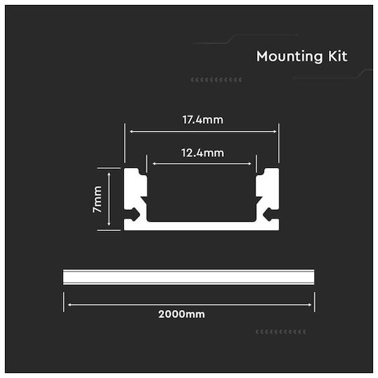 V-TAC Extern Aluminiumprofil für LED-Streifen mit Opal Abdeckung 200cm
